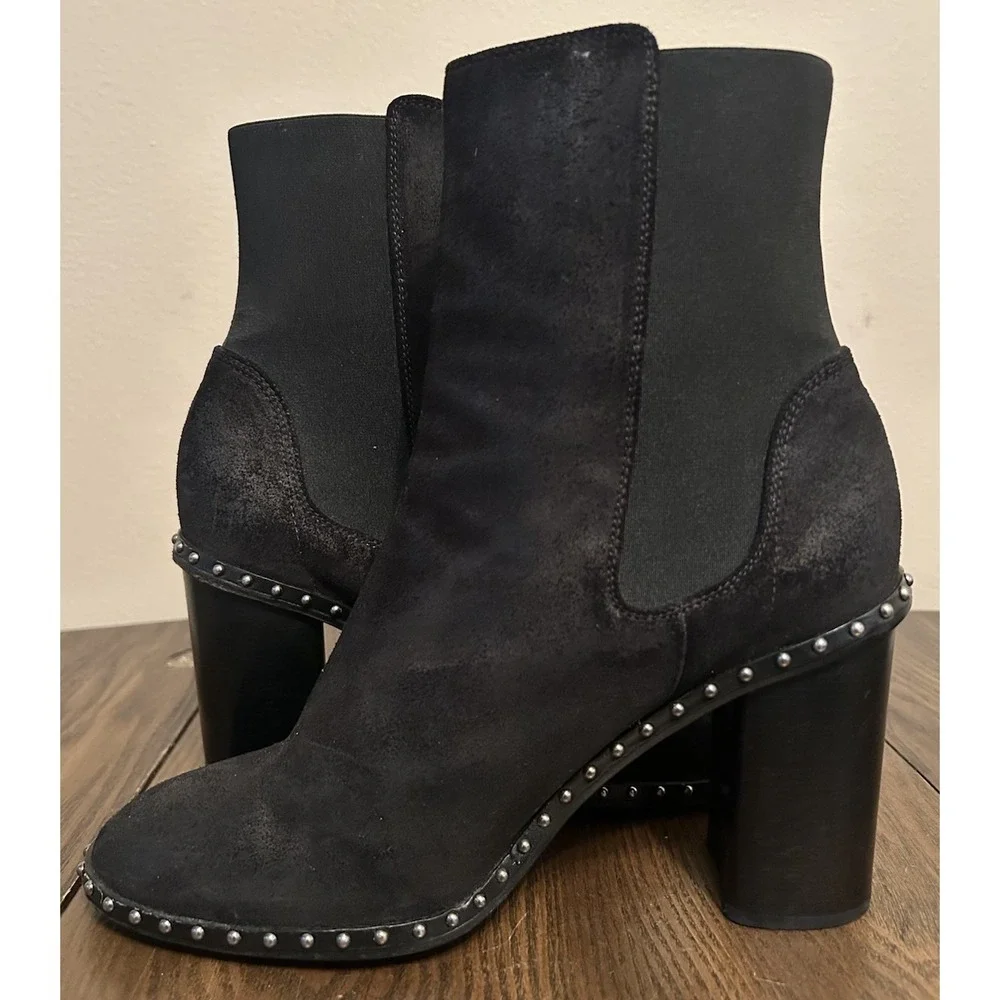 Rag &Bone Romi‎ Studded Black Suede Chelsea Boots Women's Size 9.5 EU40